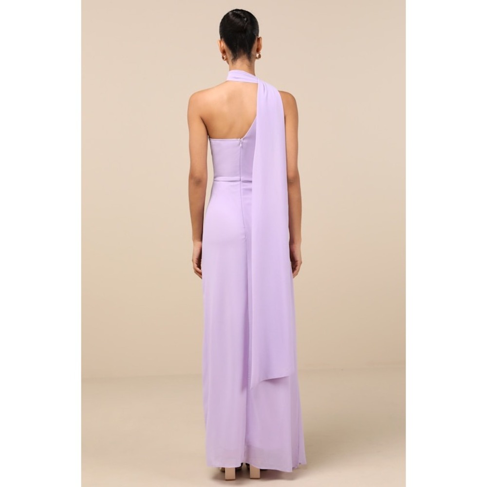 NWT Lulus Adeline Lavender One-Shoulder Scarf Maxi Dress Medium - Picture 4 of 8